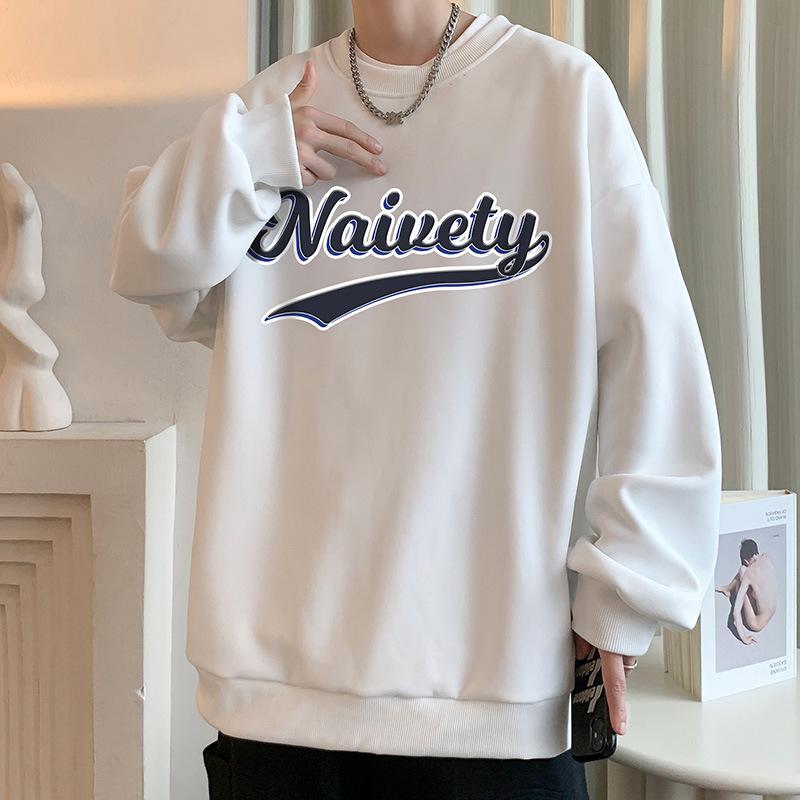 Męska bluza z kapturem z okrągłym dekoltem, moda męska, wiosenna, luźna koszulka bazowa, modna marka, długi rękaw, pulower, odzież męska