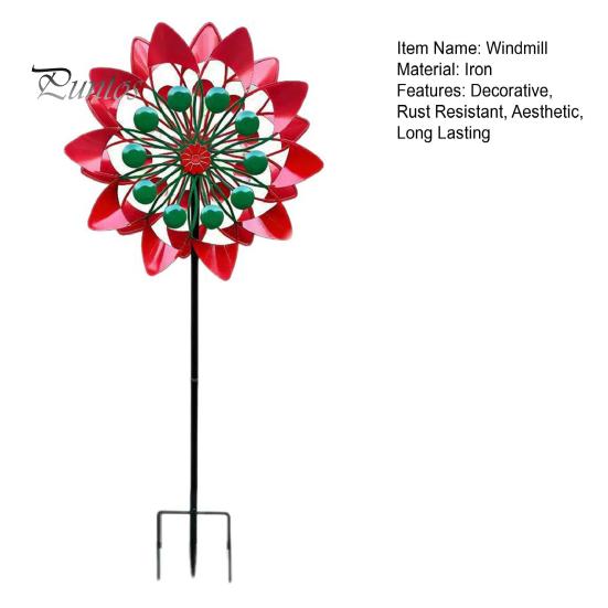 Decorative Backyard Garden Supplies Flower Wind Spinner, 29.5" Metal Spinner with Stake, Outdoor Rust Artistic Yard Decorations for Home Resistant