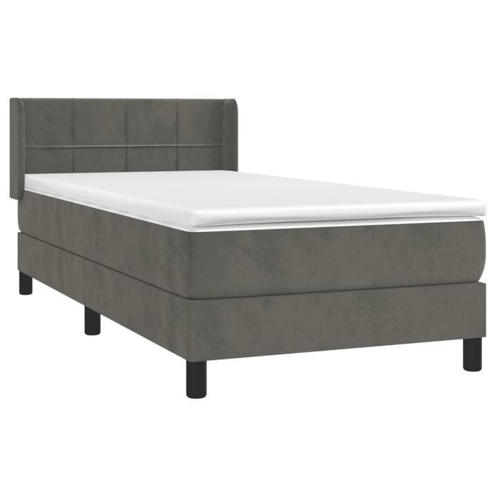 3130944 vidaXL Lit à sommier tapissier avec matelas Gris foncé 100x200 cm