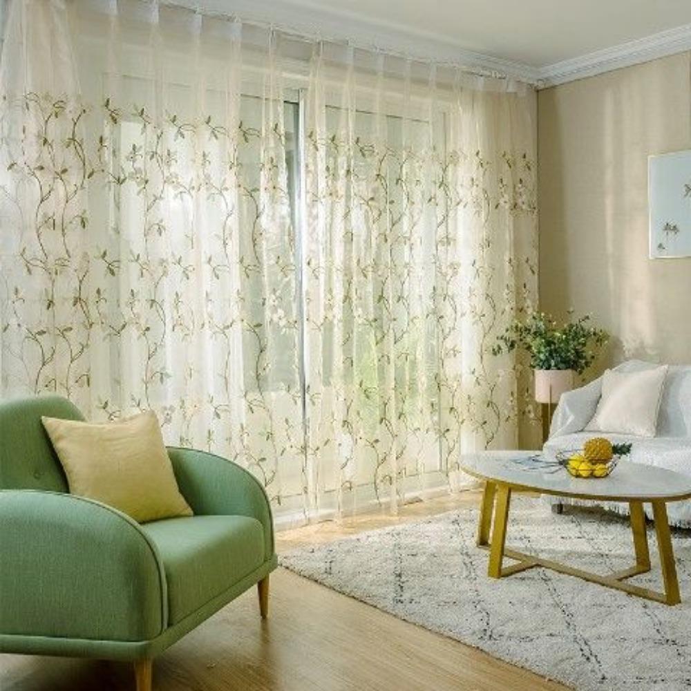 

Свіжі вишиті прозорі штори в сільському стилі для вітальні, балкона, з квітковим мереживом. Нові 150*270CM зелений