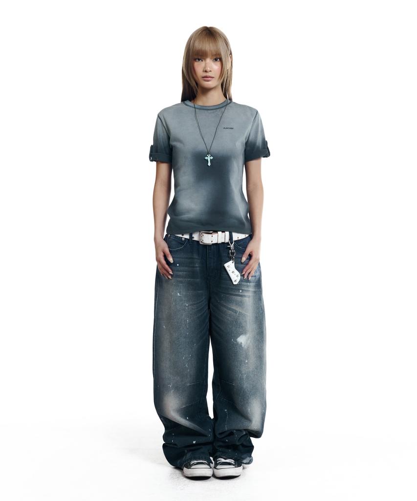 AAKAM Dirty Mist Roll-Up Half Top (Navy)