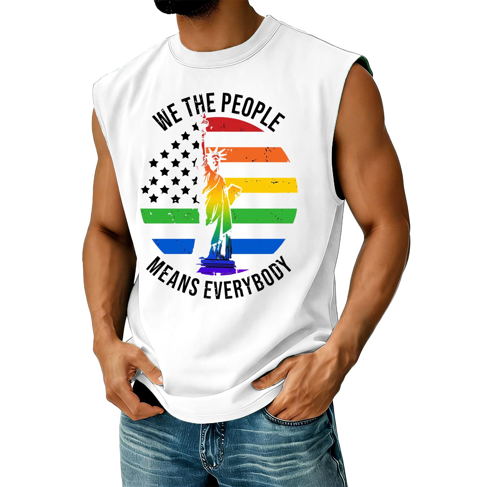 

Men s Casual Sleeveless Tank Top Crew Neck Lightweight Fabric Printed Design Comfortable Fit Summer Wear XXXL белый