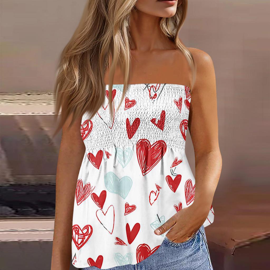 Tube Tops For Women,Cute Sexy Off Shoulder  Print Sleeveless T-Shirt