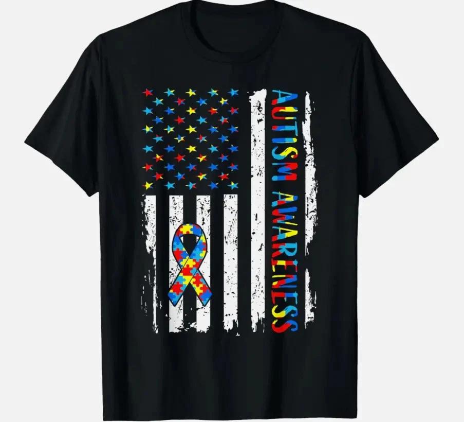 Autism Awareness Mom Dad USA Flag Pride Unisex T-Shirt 3XL