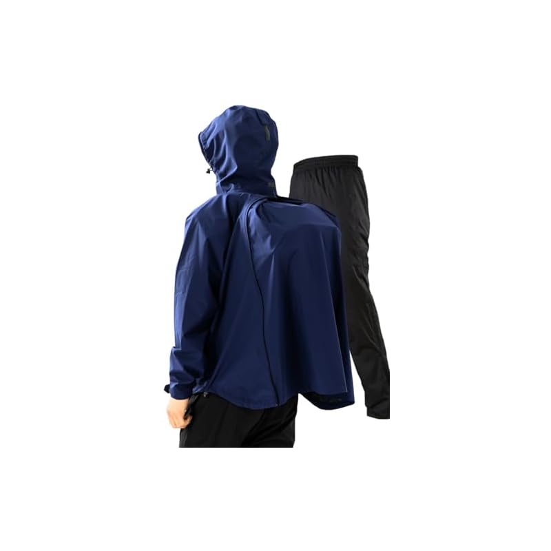 [BENKE] [Keeps your backpack dry] Men's Rainwear Set (Top and Bottom) - Backpack Compatible, Raincoat for Cycling, School, etc. (Navy, Size L)