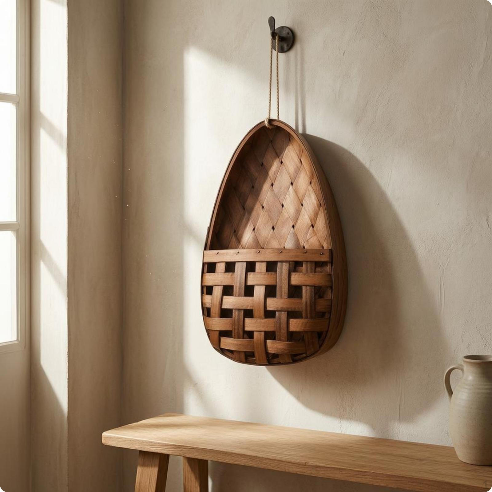 Teardrop Wall Basket Flower Display Wooden Material Xh26126 Brown Xh26-126 Brown