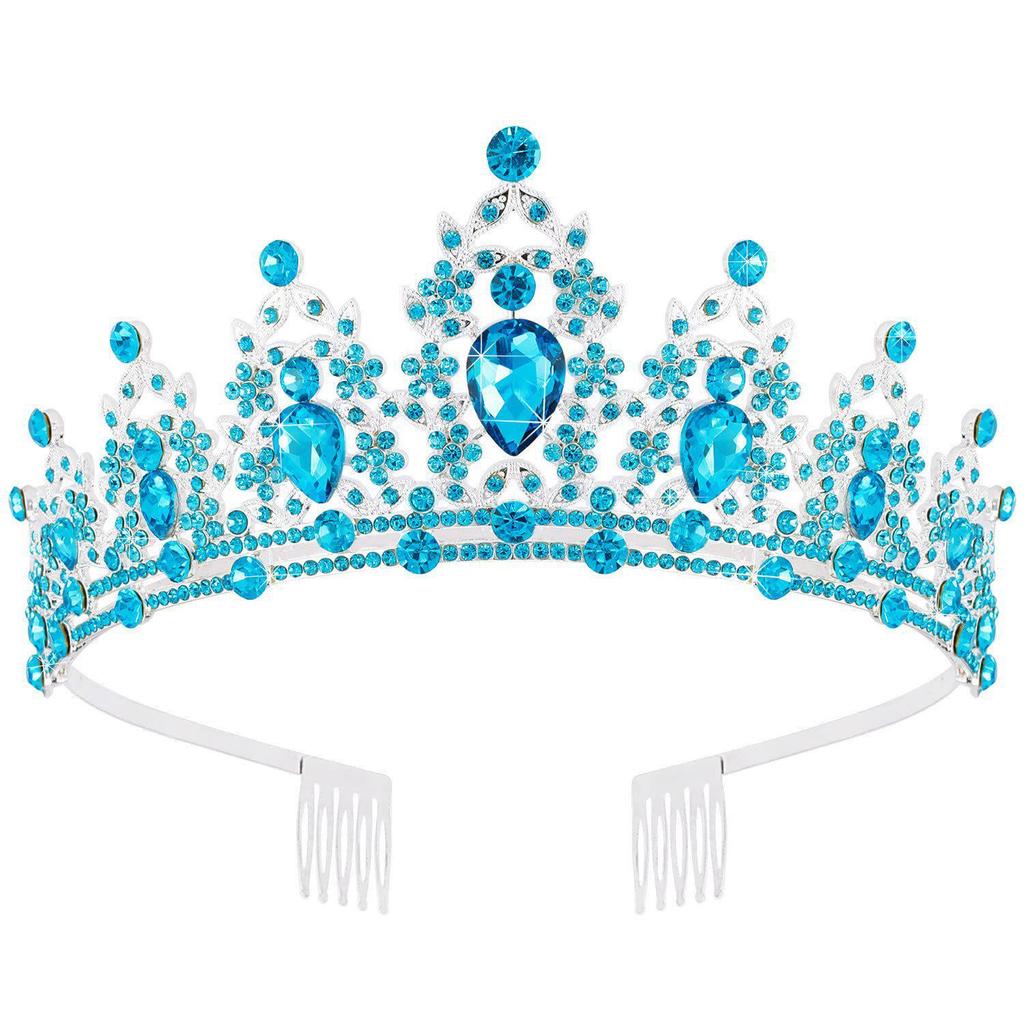 Elegant Blue Diamond Princess Crown Rhinestone Headband – Korean Style Crystal Wedding Accessory