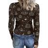Women Halloween Print Long Sleeve Slim Fit Crew Neck Base Layer T Shirt Casual Stretchy Top for Everyday Wear