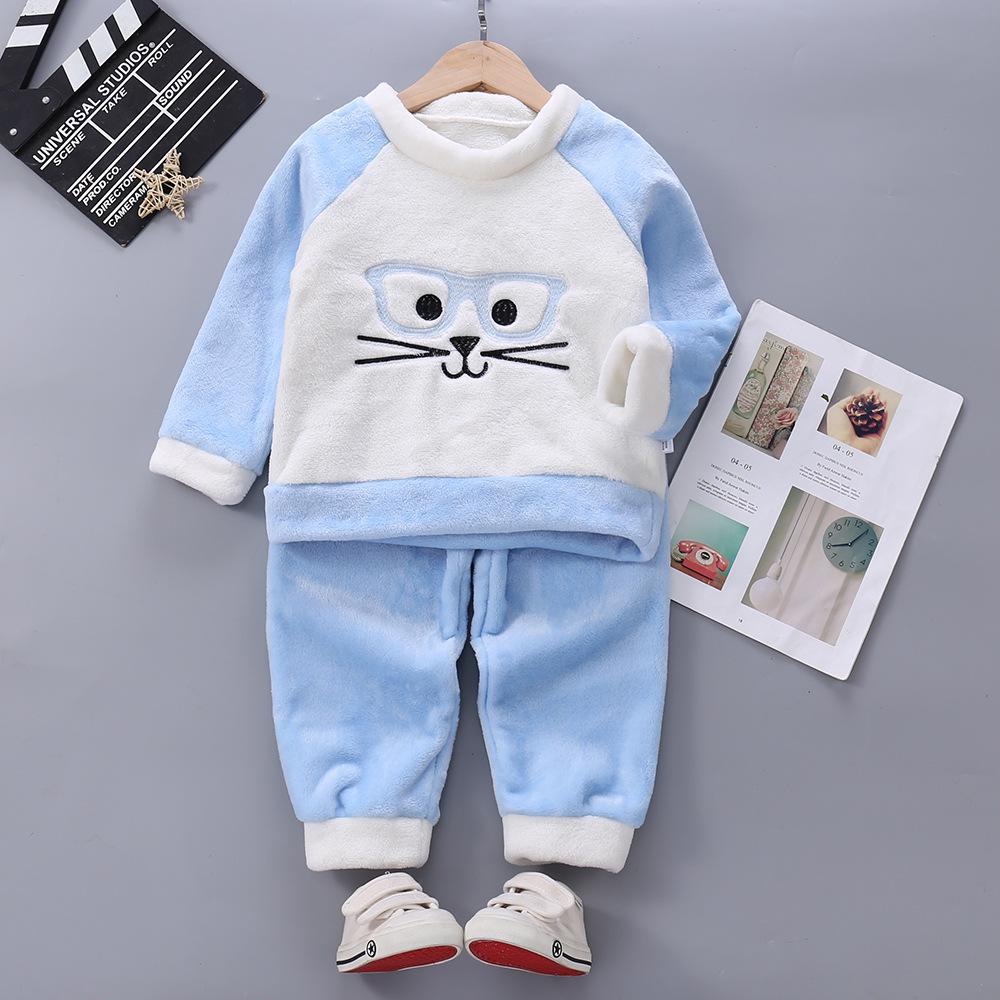 2023 Herbst/Winter Fleecefutter Kinder Cartoon Flanell Pyjama Set