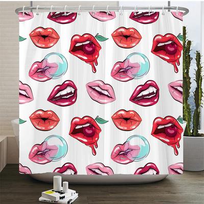 Love Heart Shower Curtain Romantic Red Pink Sexy Lips Waterproof Print Heart Pattern Bathroom Bathtud Decor Fabric with Hooks