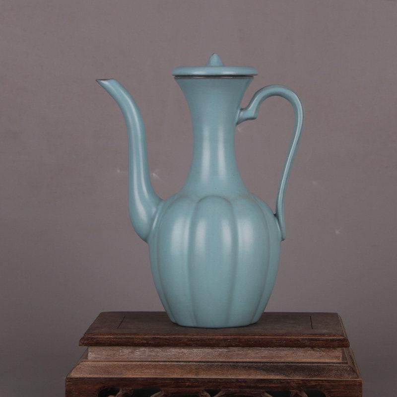 Song Dynasty Ru Kiln Blue Glaze Melon-Shaped Porcelain Pitcher with Spur Marks - Antique Style Collectible