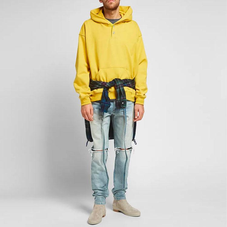 Fear of God Essentials Fall/Winter 2019 Everyday Henley Hoodie with Fleece Lining Unisex Hoodie Yellow FOG-FW19-22
