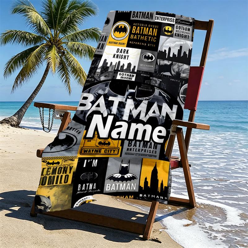 Custom Name Personalized Batman Print Beach Towel, for Trip Camping Beach Party Home Decor, Birthday Gift for Family & Friends