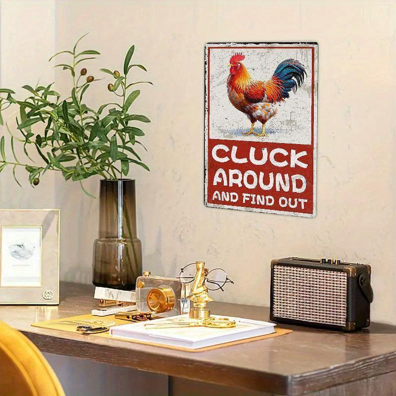 Cluck Around And Find Out Humorous Chicken Metal Tin Sign 12x8 Inch Farm Warning Poster Chicken Farm Tin Sign Home Kitchen Decor