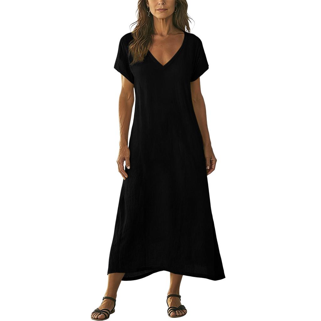 Casual V Neck Midi Sundresses for Women Loose Fit Dresses for Women Comfortable Summer Dresses Boho Dresses for Women 2026