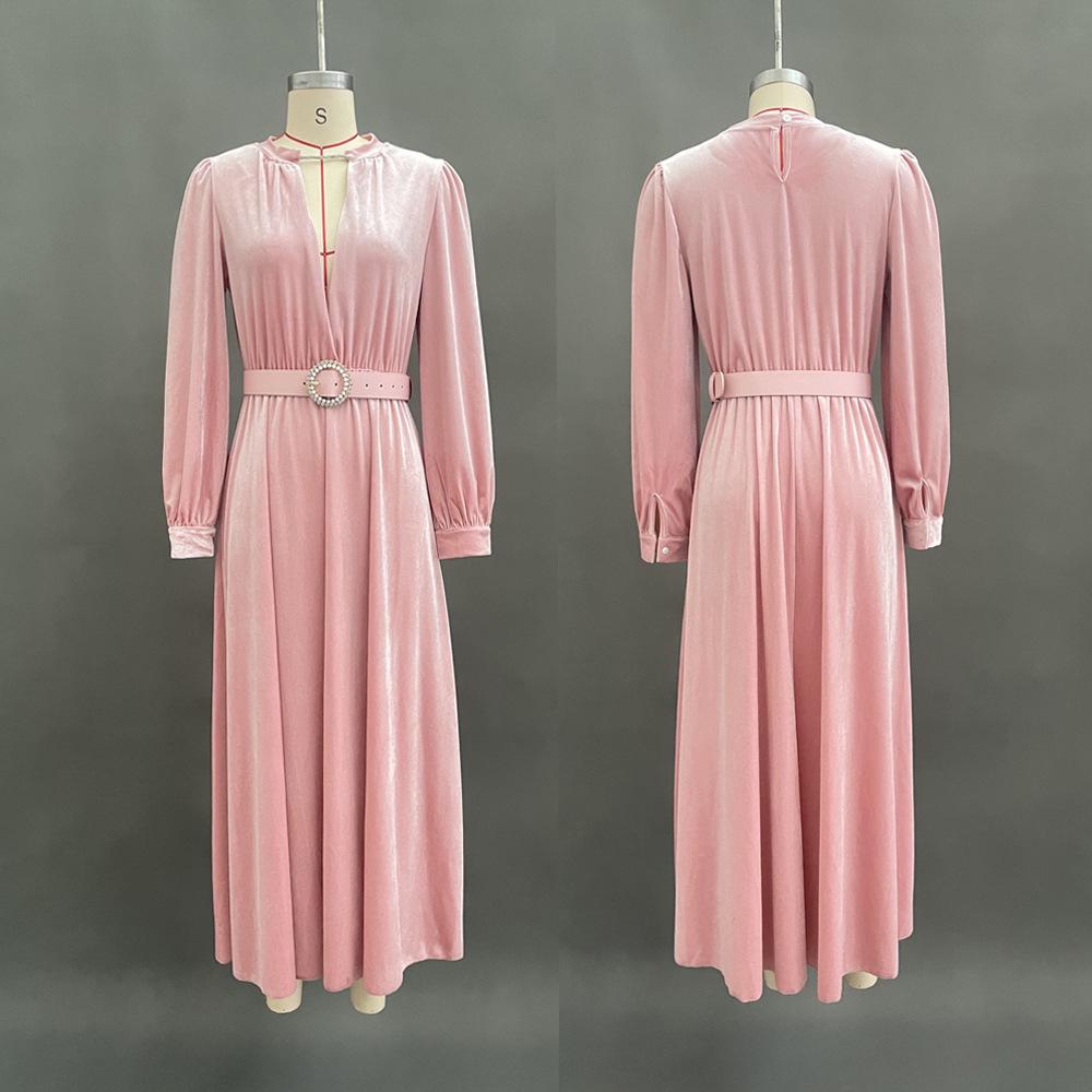 

Autumn 2025 Europe & America Velvet V-neck Slimming Long-sleeve Dress for Women L