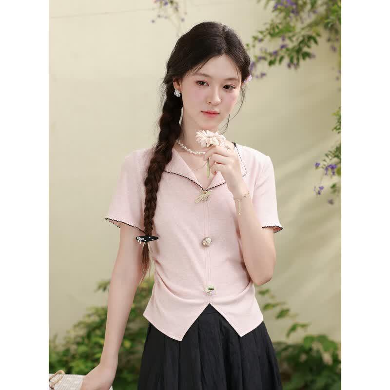 Women s V-neck Slim-fit Pink T-shirt M
