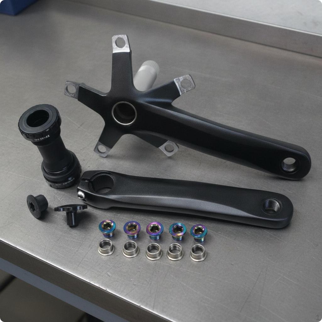 130 44T Crankset Aluminum Alloy with Bottom Bracket Matte Black Cycle Part for Road Bikers,