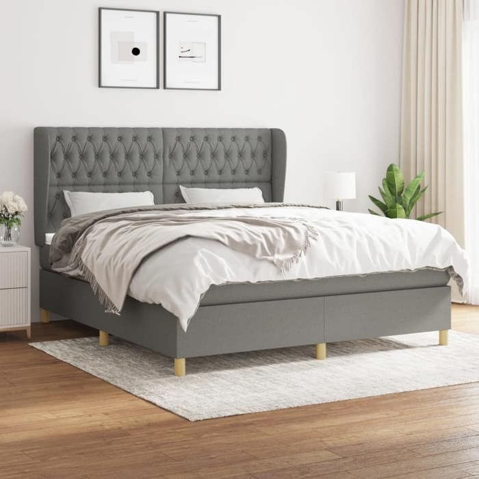 Maison Exclusive - Sommier à lattes de lit avec matelas Gris foncé 180x200cm Tissu