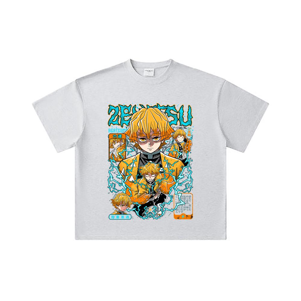 260 GSM Double Yarn 32 Count 100% Cotton Demon Slayer V100 Zenitsu Print Unisex Heavy Cotton T Shirt