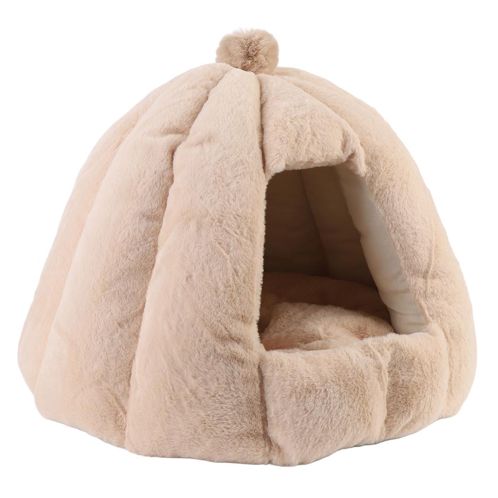 Cat House Removable Washable Cushion Hooded Pet Cave House Tent Bed for Indoor Light Coffee L