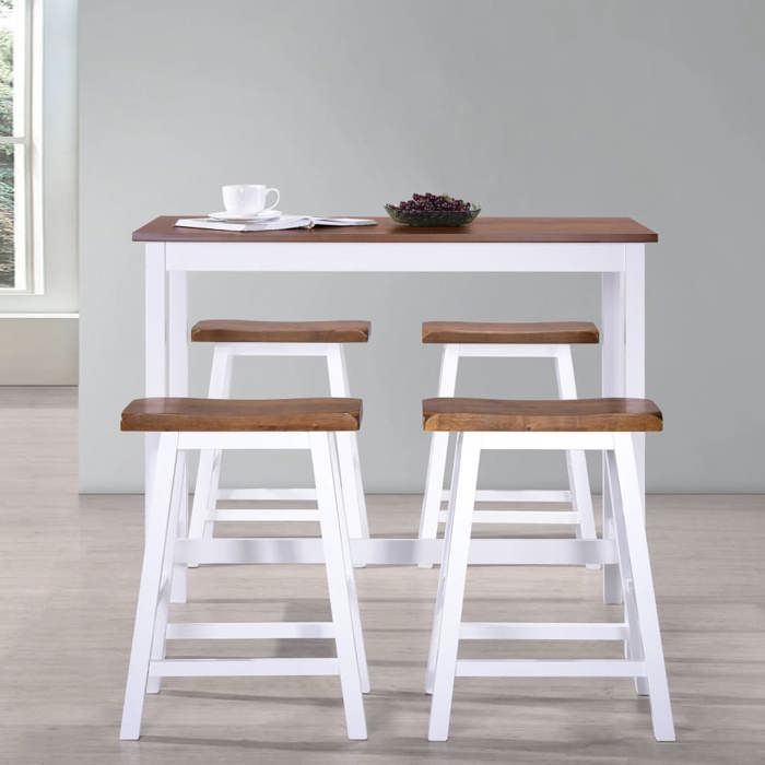 Table et tabouret de bar - vidaXL - 5 pcs - Bois massif - Intérieur - Cuisine