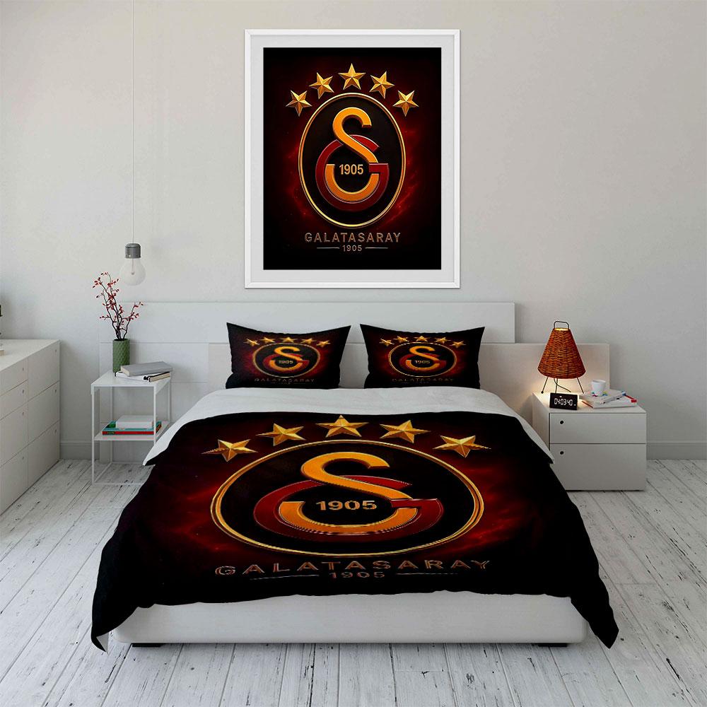 "Set Lenzuola con Logo Galatasaray" Set Copripiumino Biancheria da Letto Copripiumino Federe (1 * Copripiumino 2 * Federe, senza piumino)