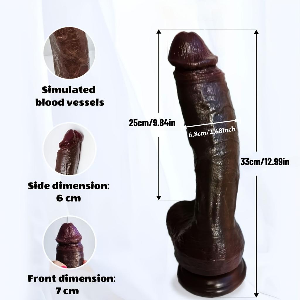 33cm Huge Realistic Silicone Dildo, Flesh & Black Coffee Thick Penis Toy with Strong Suction Cup, Soft Skin Feel G-Spot Stimulator