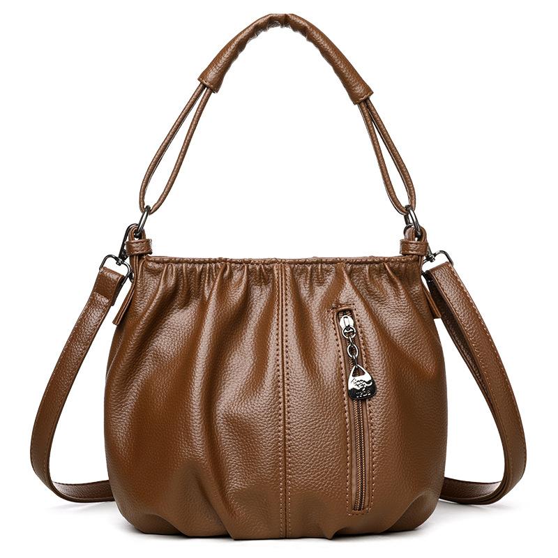 Retro Texture Crossbody Single-shoulder Bag Large Capacity Simple and Fashionable Hand-held Bucket Bag