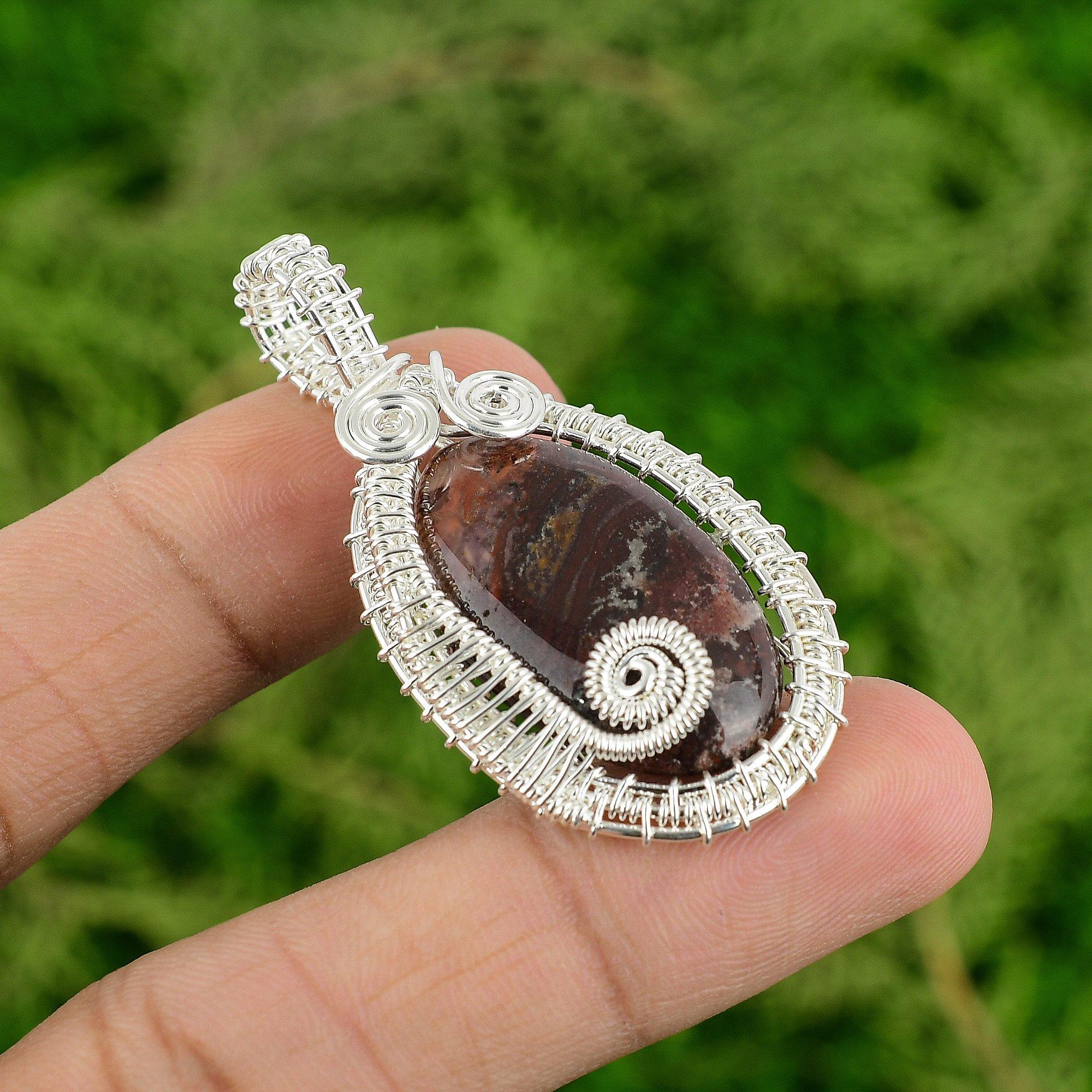 

Natural Crazy Lace Agate Daughter Wire Wrapping Bezel Boho Pendant 925 Silver