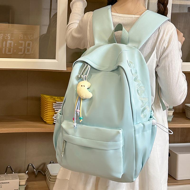 Girls' Solid Color Backpack Junior High School Students Lightweight Schoolbag Large Capacity Backpack