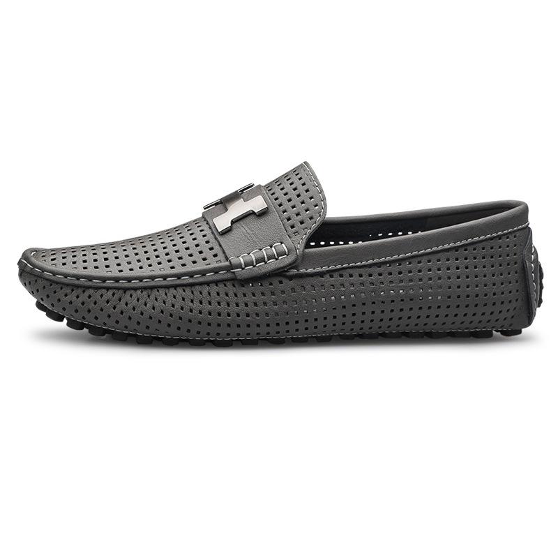 

Doudou shoes men s leather hollow hole sandals fashion men s shoes breathable punching casual leather shoes 47 сірий колір