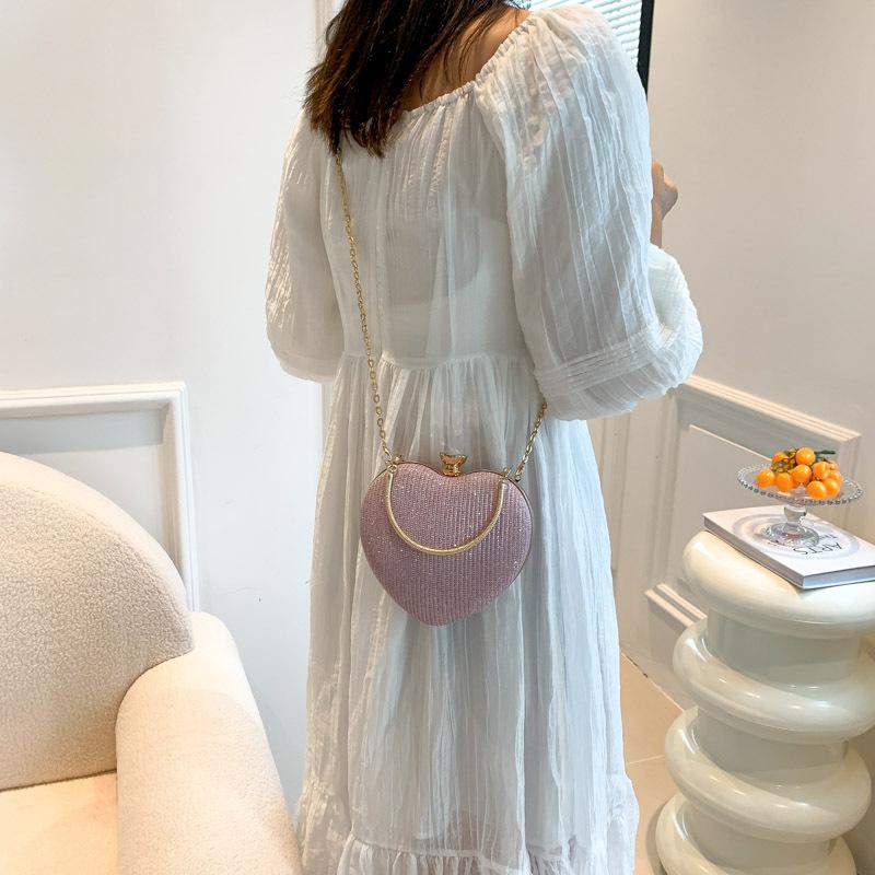Women Heart Shaped Handbag Wedding Party Evening Bag Mini Clutch Chain Purse Cocktail Prom Evening Tote