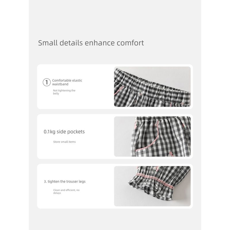 David Bella Girls' Class a Pants Children's Pure Cotton Jogger Pants 2026 New Spring Collection Baby Plaid Lantern Pants