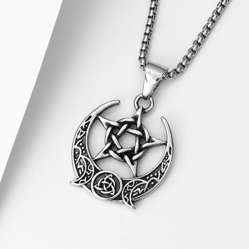 Simple Fashion Trend Minimalist Crescent Moon Pentagram Roman Pendant Necklace Men and Women Daily