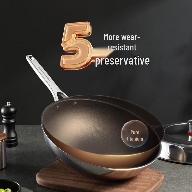 Chu Da Huang 32cm Pure Titanium Non-Coated Wok