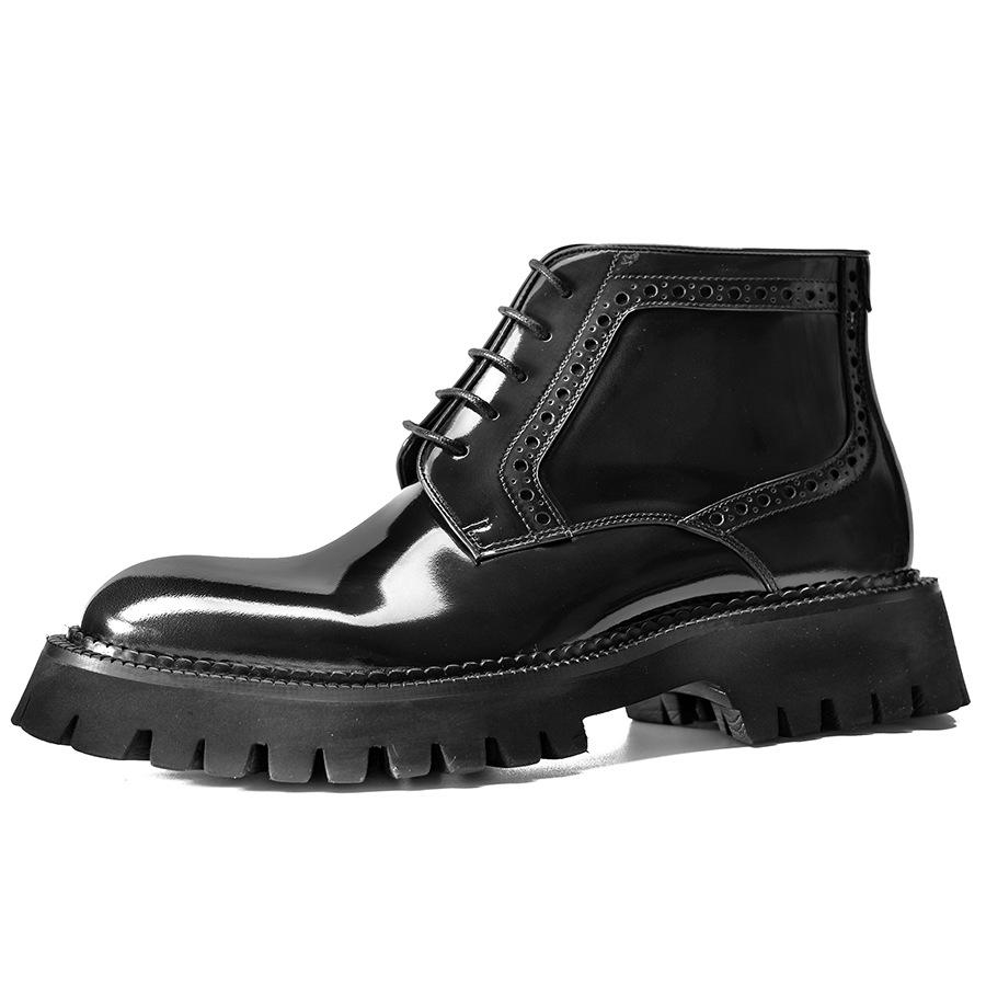 New Men's Big Head, Thick-soled Upturned Head To Increase Height Men's Shoes Trendy Shoes Polished Cowhide Short Boots Men