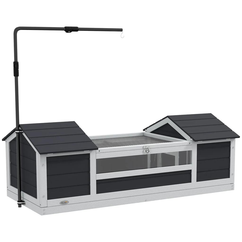 PawHut Tortoise House Outdoor Tortoise Enclosure 2 Niches Adjustable Lamp Holder Solid Wood 120 X 56.5 X 43 Cm Gray