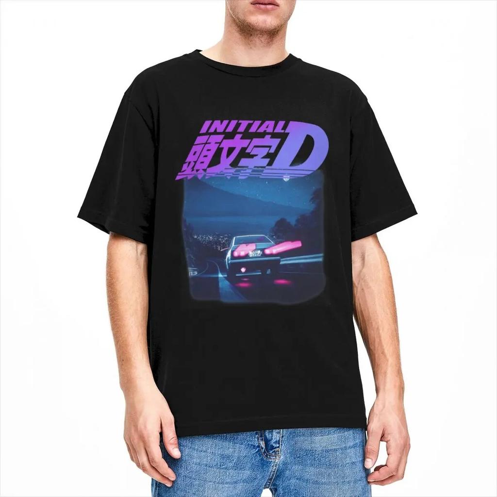 Initial D Neon AE86 Accessories Shirt for Unisex Women Takumi Fujiwara Tofu Store Pure Cotton T Shirt Short Sleeve Printed Clothing