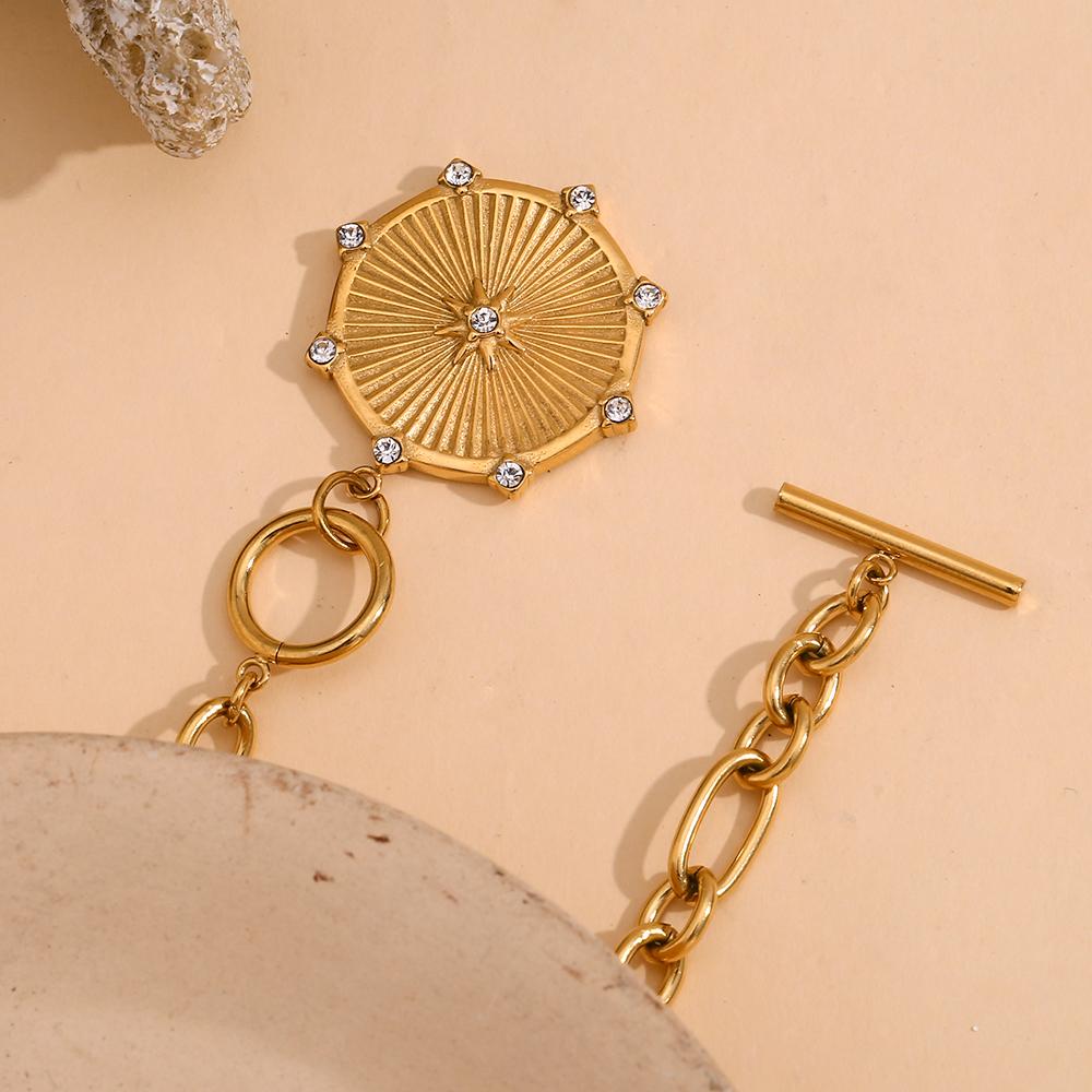 MamacitaSlay Vintage Octagram Round Pendant OT Buckle Necklace One Piece Waterproof Stainless Steel Jewelry For Woman Gift