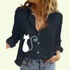Women Lapel Neck Fashion Shirt Spring&Autumn Cotton Linen Top Ladies Casual Summer Print Blouse