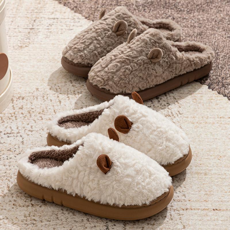 Fashion Cute Platform Plush Slippers for Women Couple Anti Slip Warm Fluffy Home Slides Woman Winter Soft Sole Cotton Indoor Shoes 45
