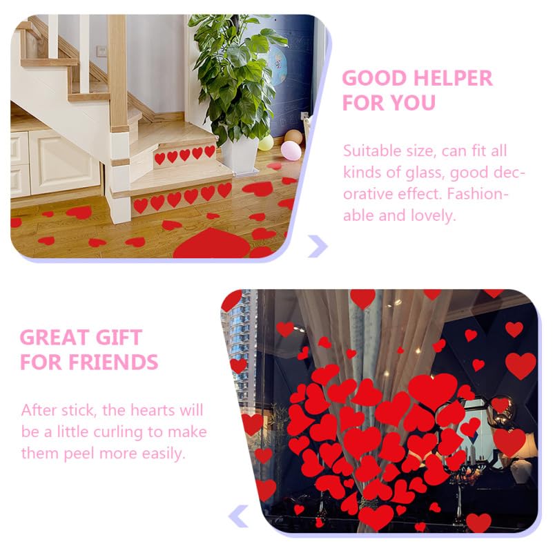 BESTonZON Wall Glass Perfect for Interior Atmosphere Photo Set of 12 Stickers, Heart-Shaped Stickers, Red, Removable, Cute, Valentine's Day, Weddings,