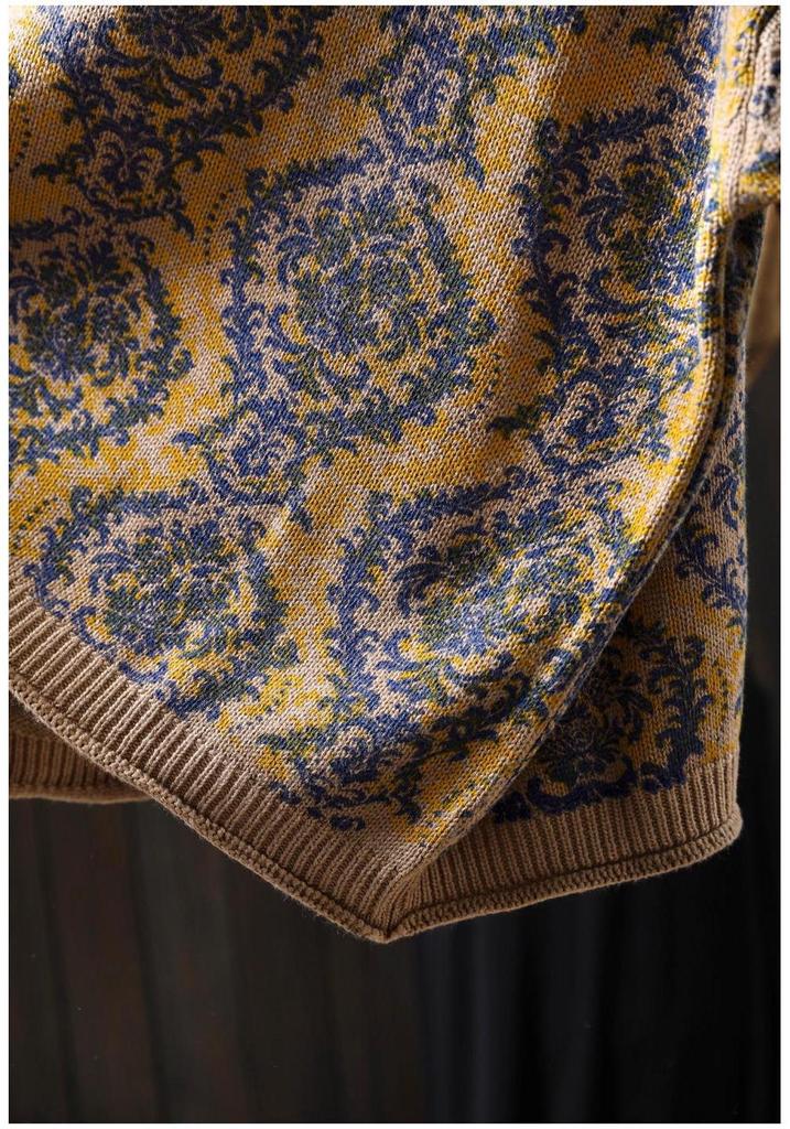 Vintage Ethno-Print Damen Halbhoher Kragen Übergröße Locker Gestrickter Pullover für Herbst/Winter