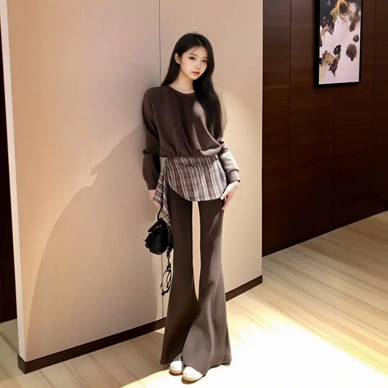 

Korean Black Fashionable Women s Suit: Spring/Autumn Loose Top & Plaid Casual Pants Set 2XL (140-160 jin)