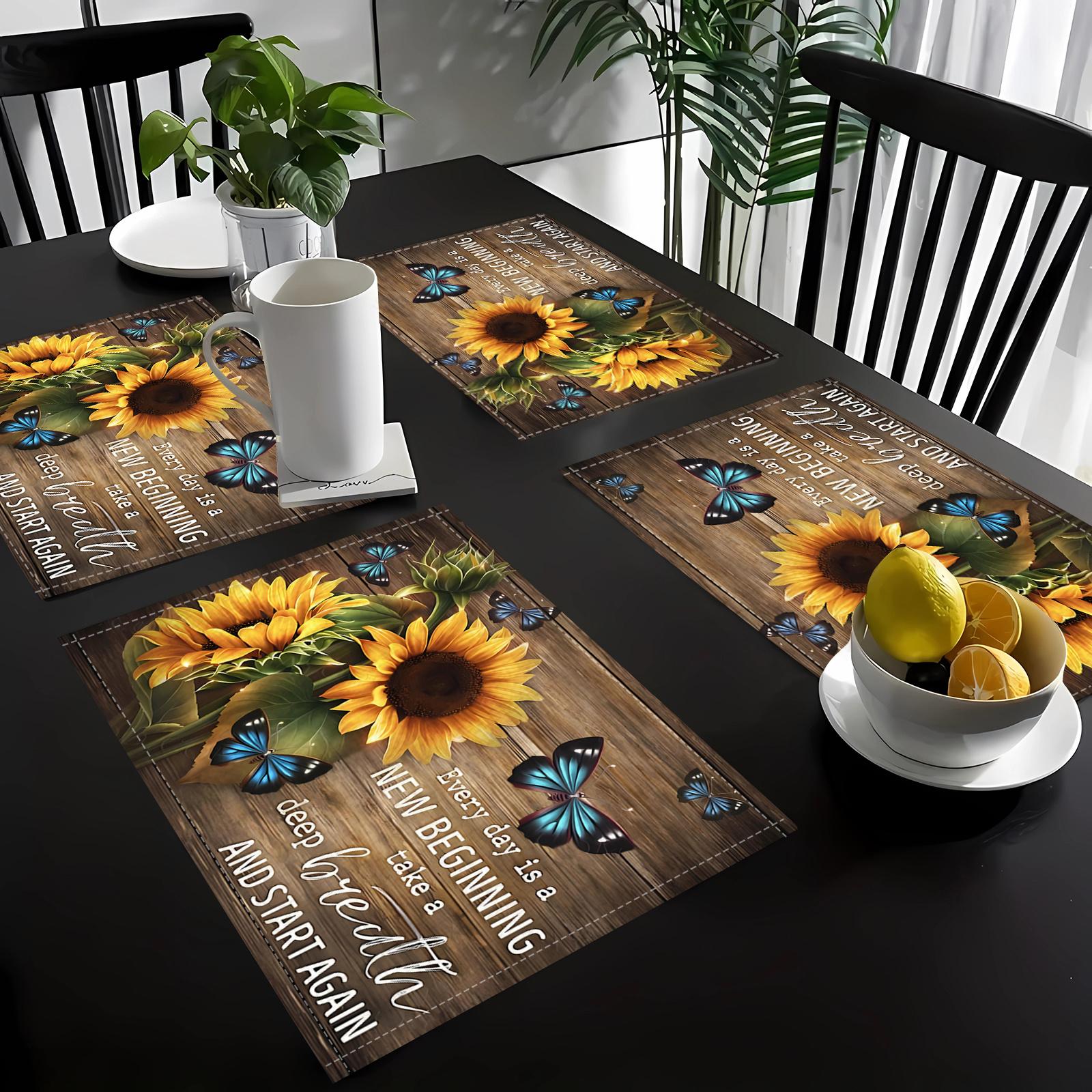 

4pcs Simple and Stylish Sunflower-Themed Printed Placemats, Suitable for Party Table Decorations, Desk Pads, Kitchen Dinners, kitchen Supplies YCD139