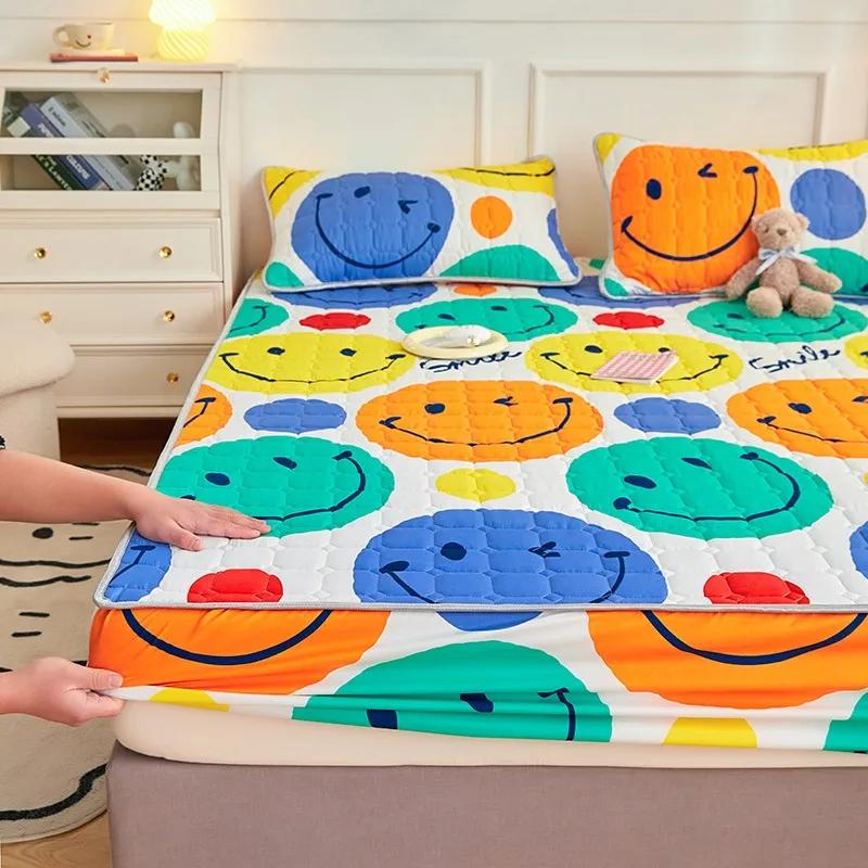 New Thicken Quilted Mattress Cover King Bed Fitted Bed Sheet Anti-Bacteria Mattress Topper Air-Permeable Bed Pad (No Pillowcase)