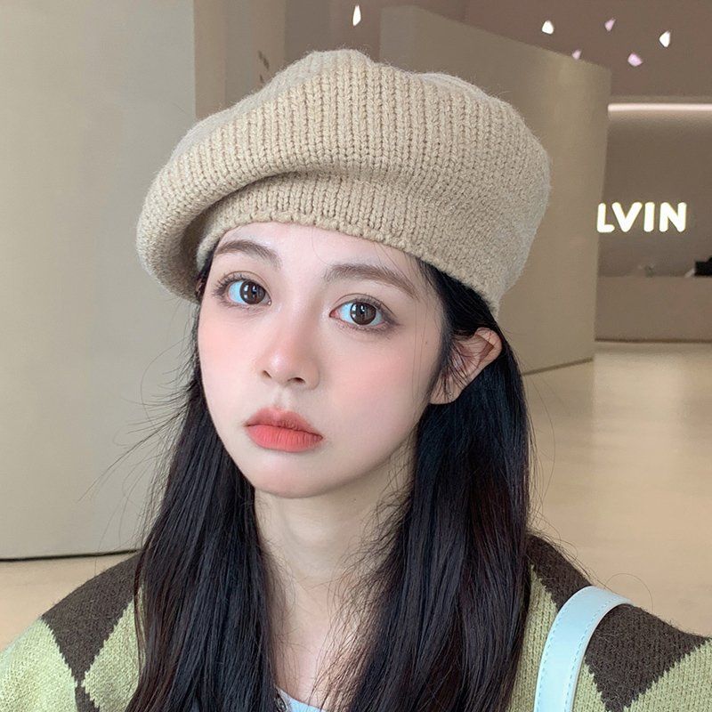 Women Berets Fashion Solid Color Wool Knitted Berets with Ladies French Artist Beanie Warm Cap In Autumn and Winter Female Hat
