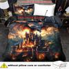 2/3Pcs Quilt Cover Set Fantasy Flame Dragon Printed Duvet Cover Set King Queen Style Bedding Set Polyester Machine Washable