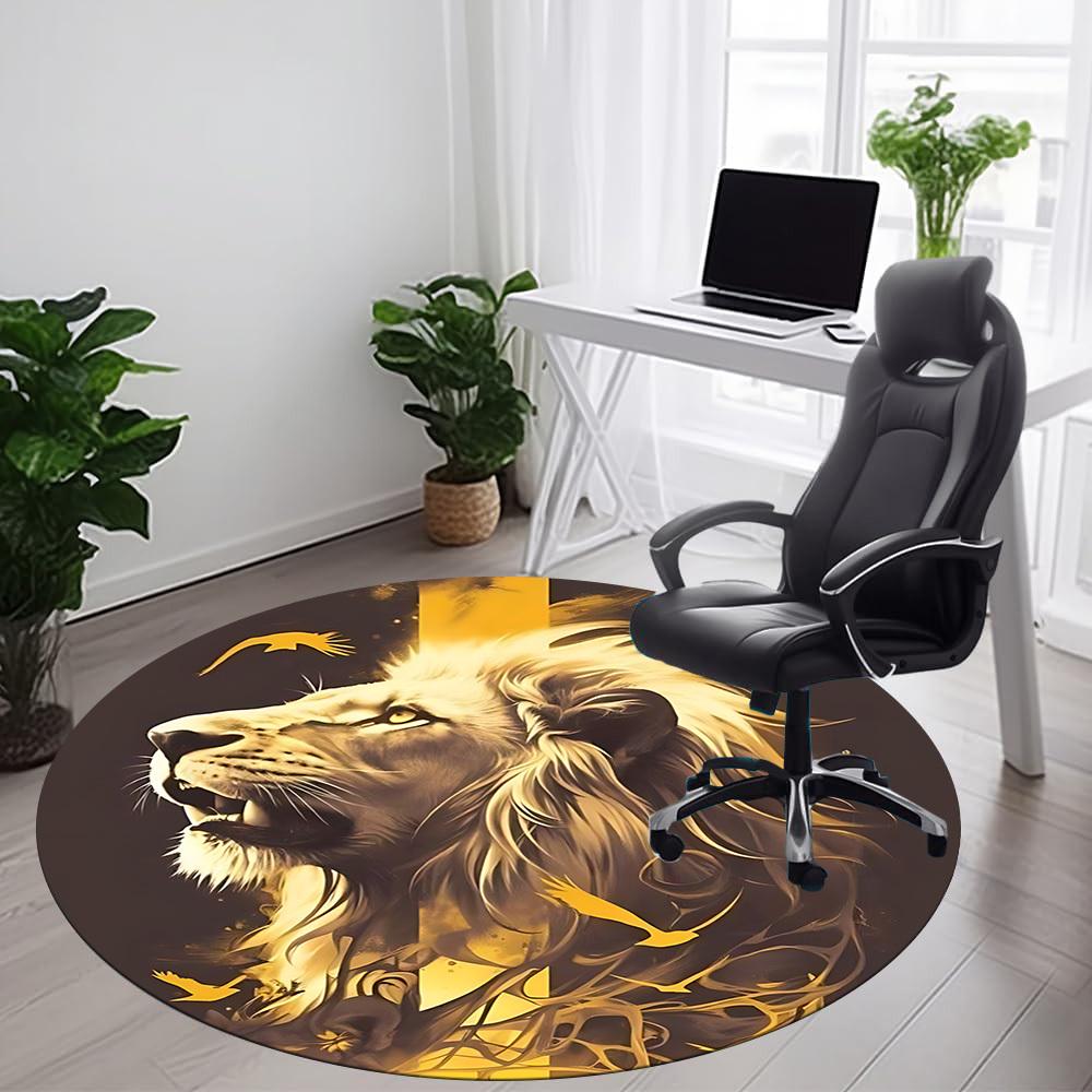 1pc Lion Majesty Office Round Area Rug, Indoor Mat Suitable ForOffice, Under Office Chairs Bedroom Living Room Home Decor, Room Deco,  n37